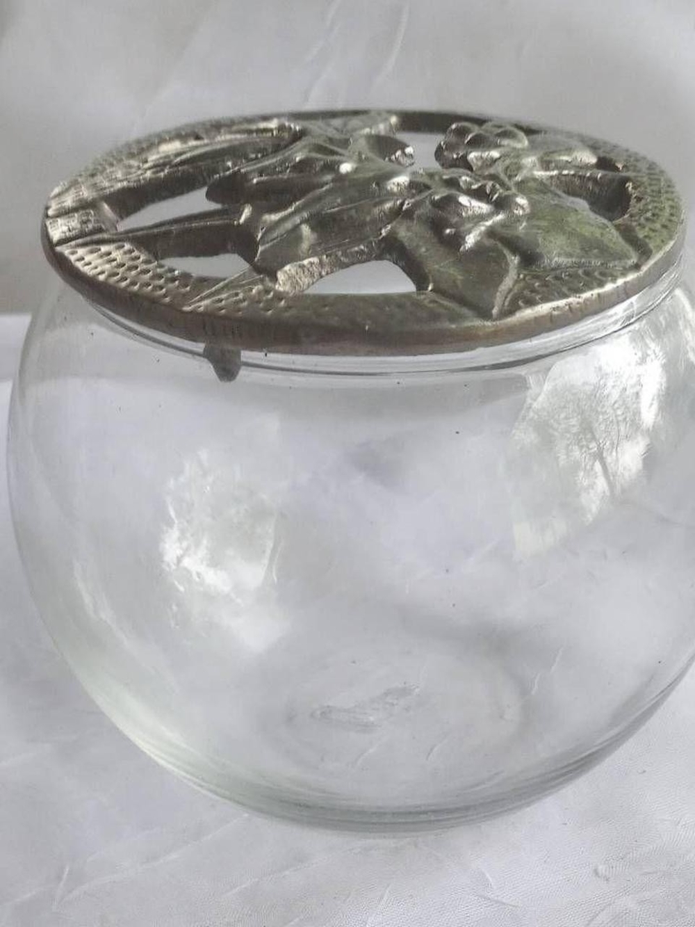 Vintage Crisa Bubble Potpourri Bubble Jar Pewter Butterfly Top